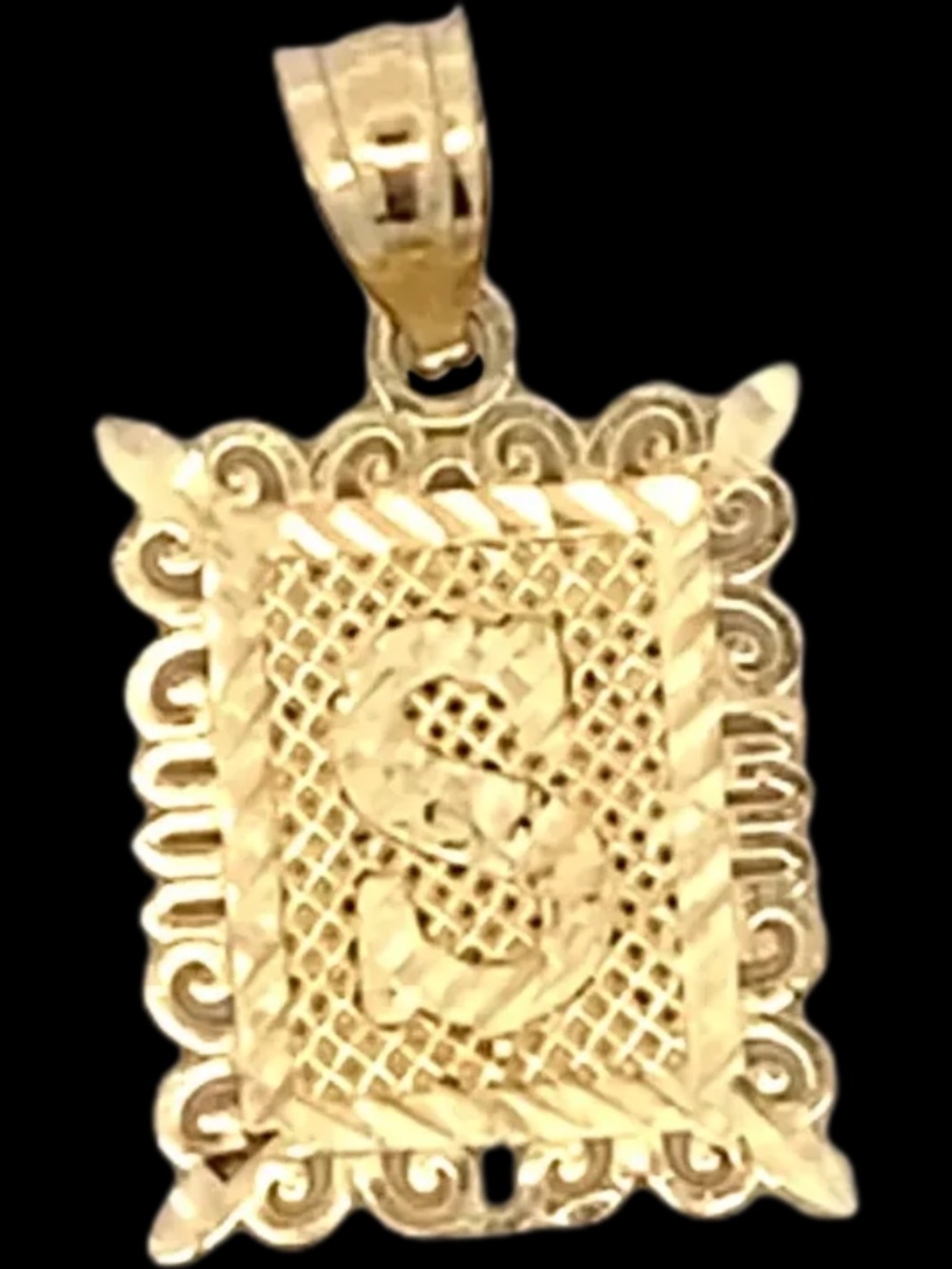 10k Yellow Gold Square "S" Pendant